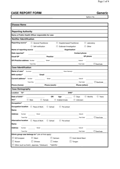 case report form excel template